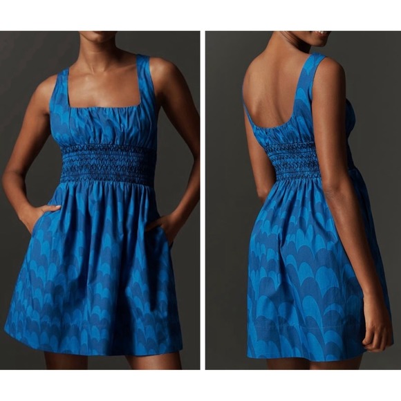 Maeve Dresses & Skirts - Maeve Anthropologie Smocked Mini Dress Women's S Blue Square Neck Coastal Party